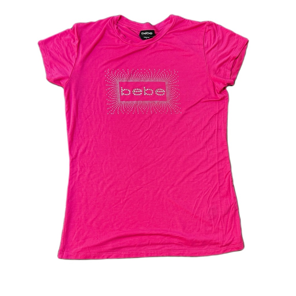 Women’s y2k pink Bebe tee with rhinestones